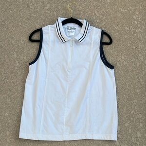 Wilson Tennis Shirt Women’s Size XL Collared White Navy Sleeveless Half Zip